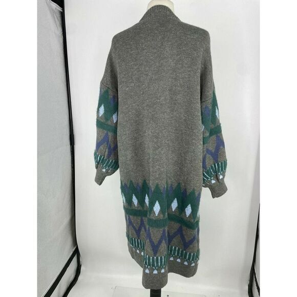Anthropologie Kai Embroidered Balloon Sleeve Open Grey Sweater Coat One Size - Picture 8 of 10